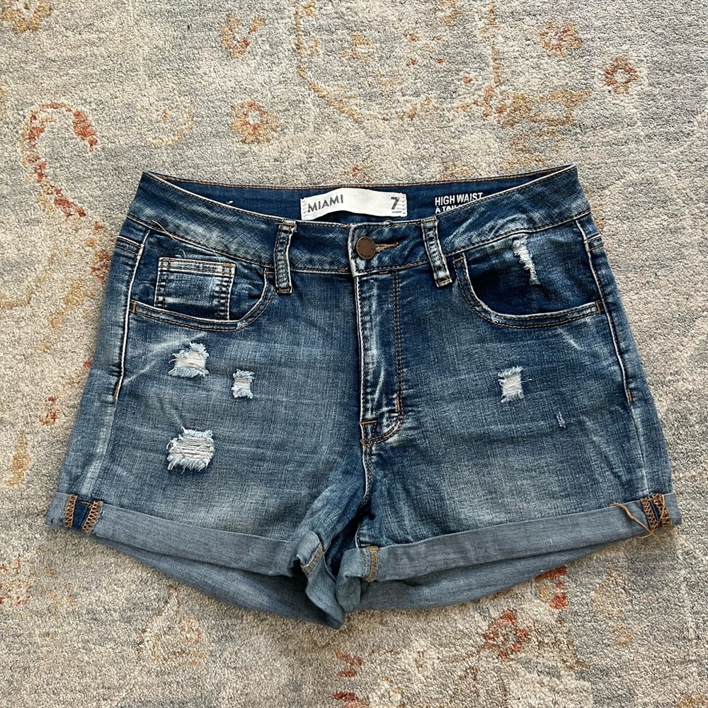 Miami Distressed Jean Shorts - Dark Blue